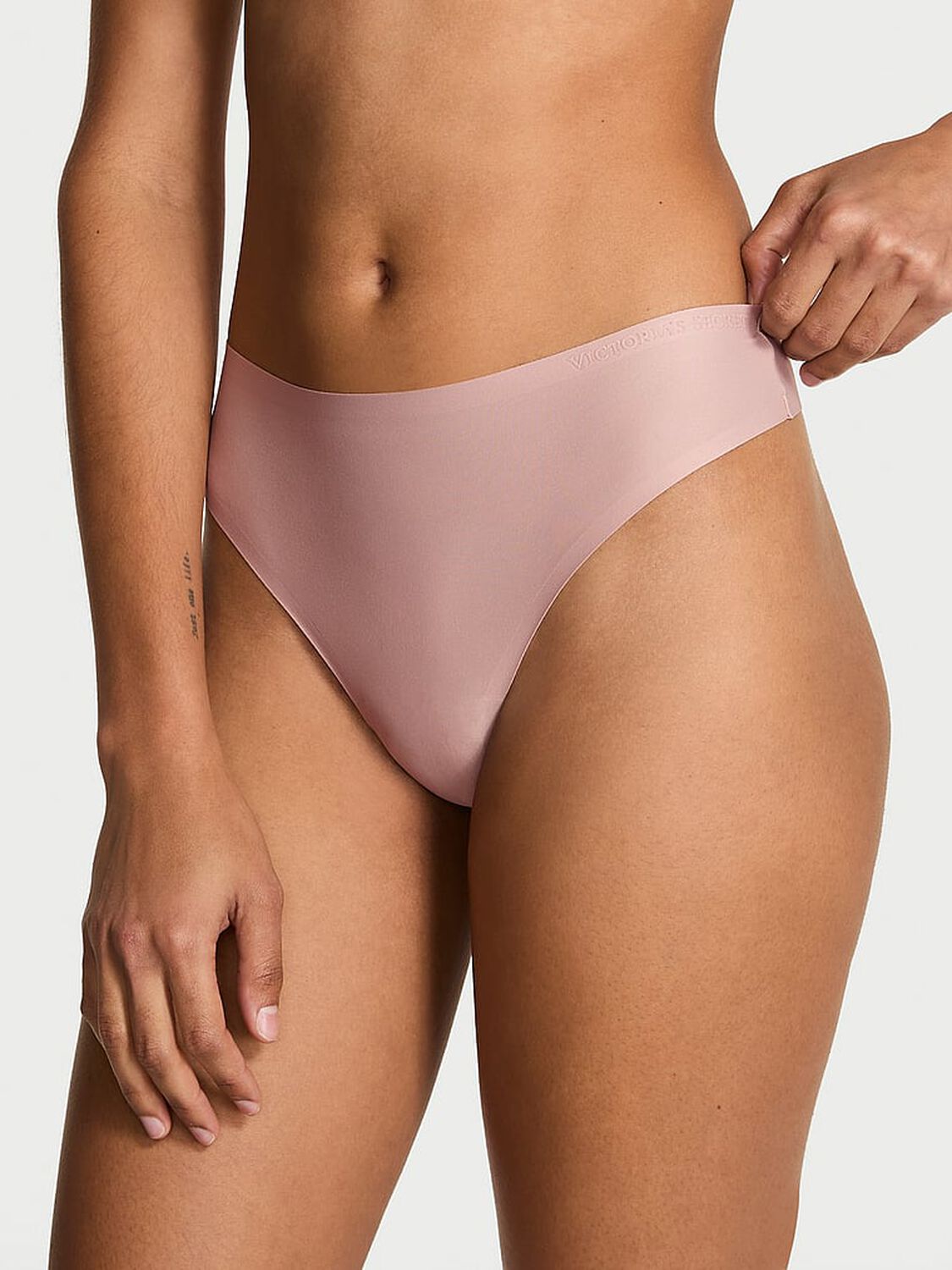 vs Body By Victoria Body by Victoria Flex Mid-Rise Thong Panty Talc 1 of 2 