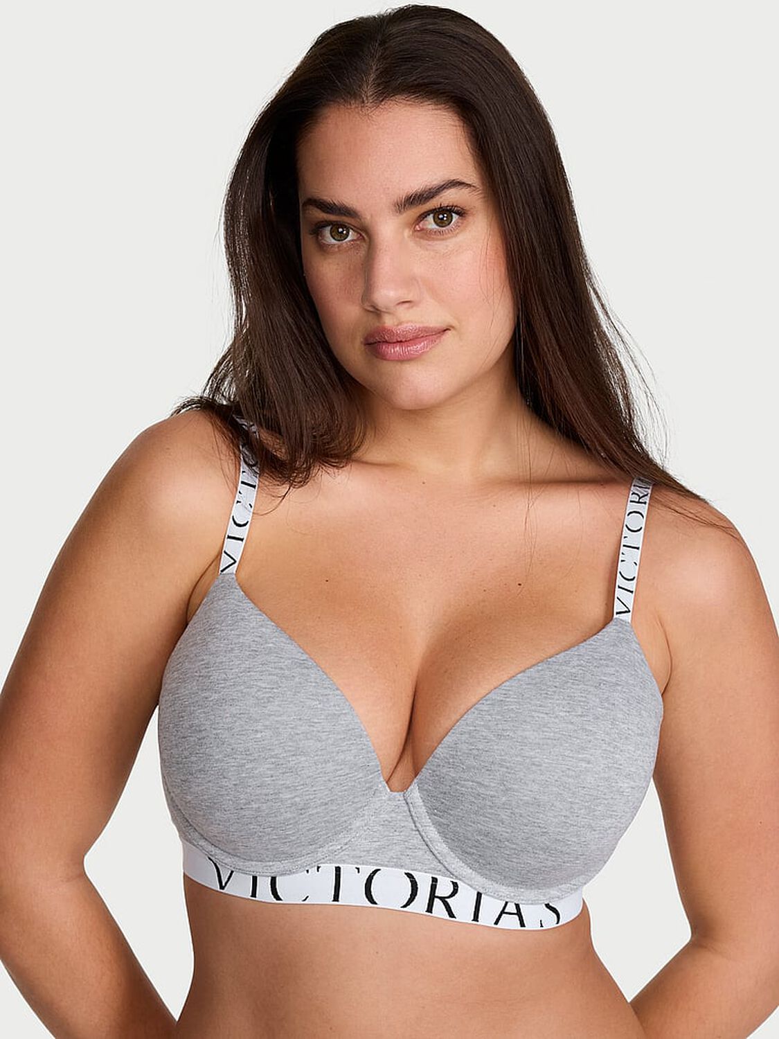 vs The T-Shirt Perfect Shape Cotton Exploded Logo Push-Up Bra Medium Heather Grey 1 of 3 