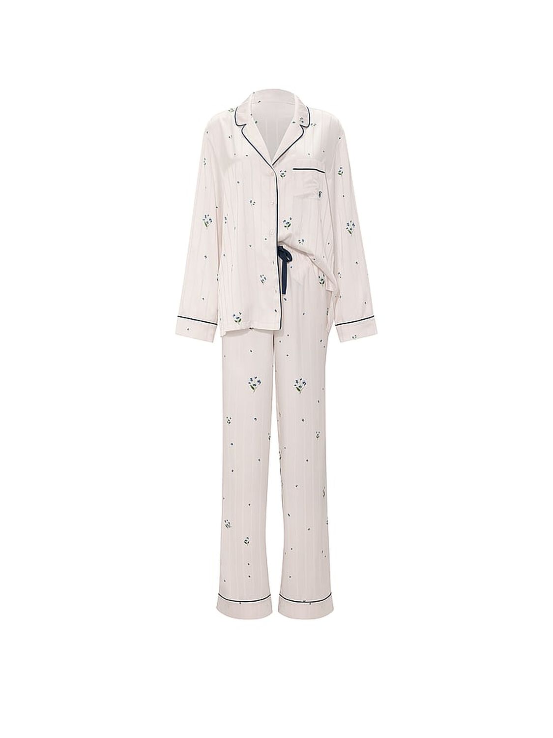vs Victoria's Secret Signature Satin Long Pajama Set Coconut White Floral 3 of 3 
