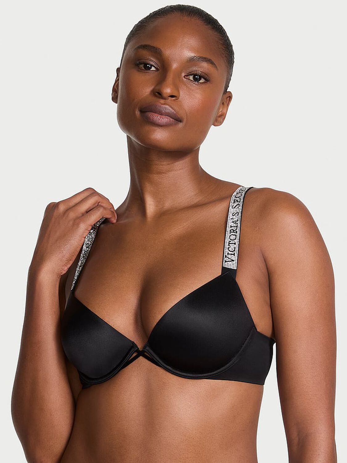 vs Very Sexy Logo Shine Strap Lightly Lined Low-Cut Demi Bra Black 1 of 3 