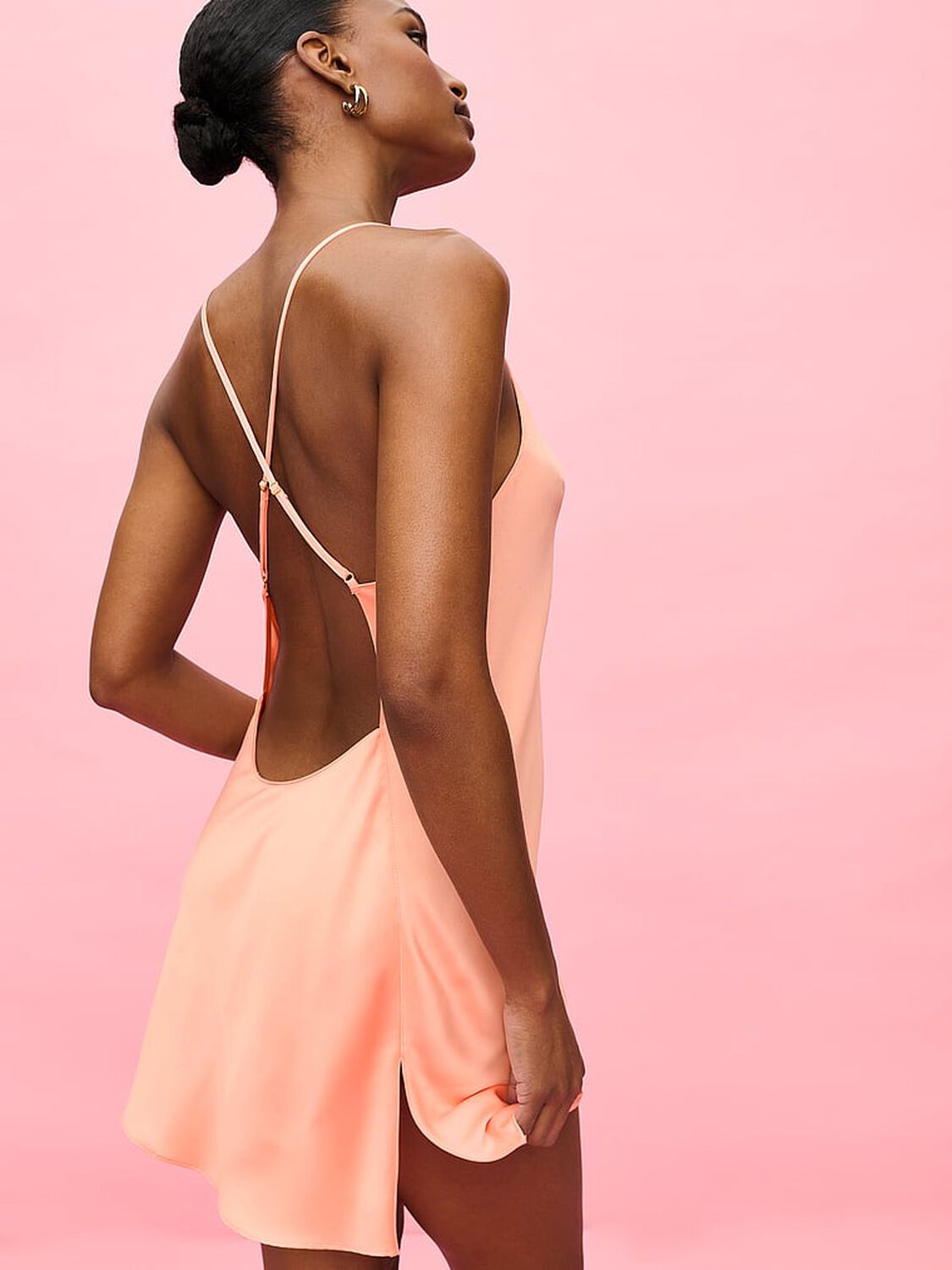 vs Victoria's Secret Satin Short Robe Tropical Peach 4 of 4 