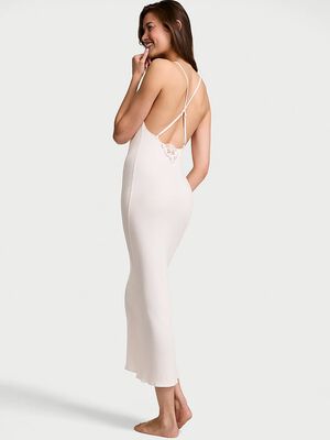 Pointelle Rib Lace-Trim Maxi Slip Dress