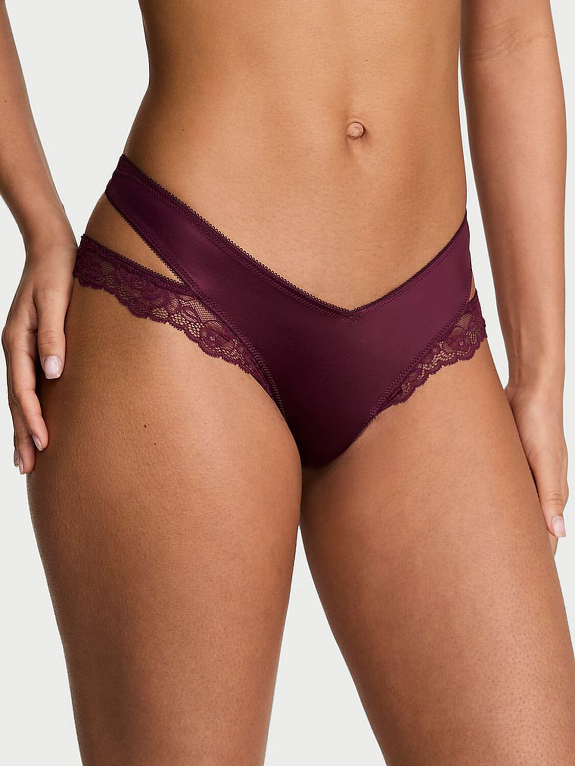 vs Very Sexy Rose Lace-Trim Cut-Out Thong Panty Rich Maroon 1 of 2 