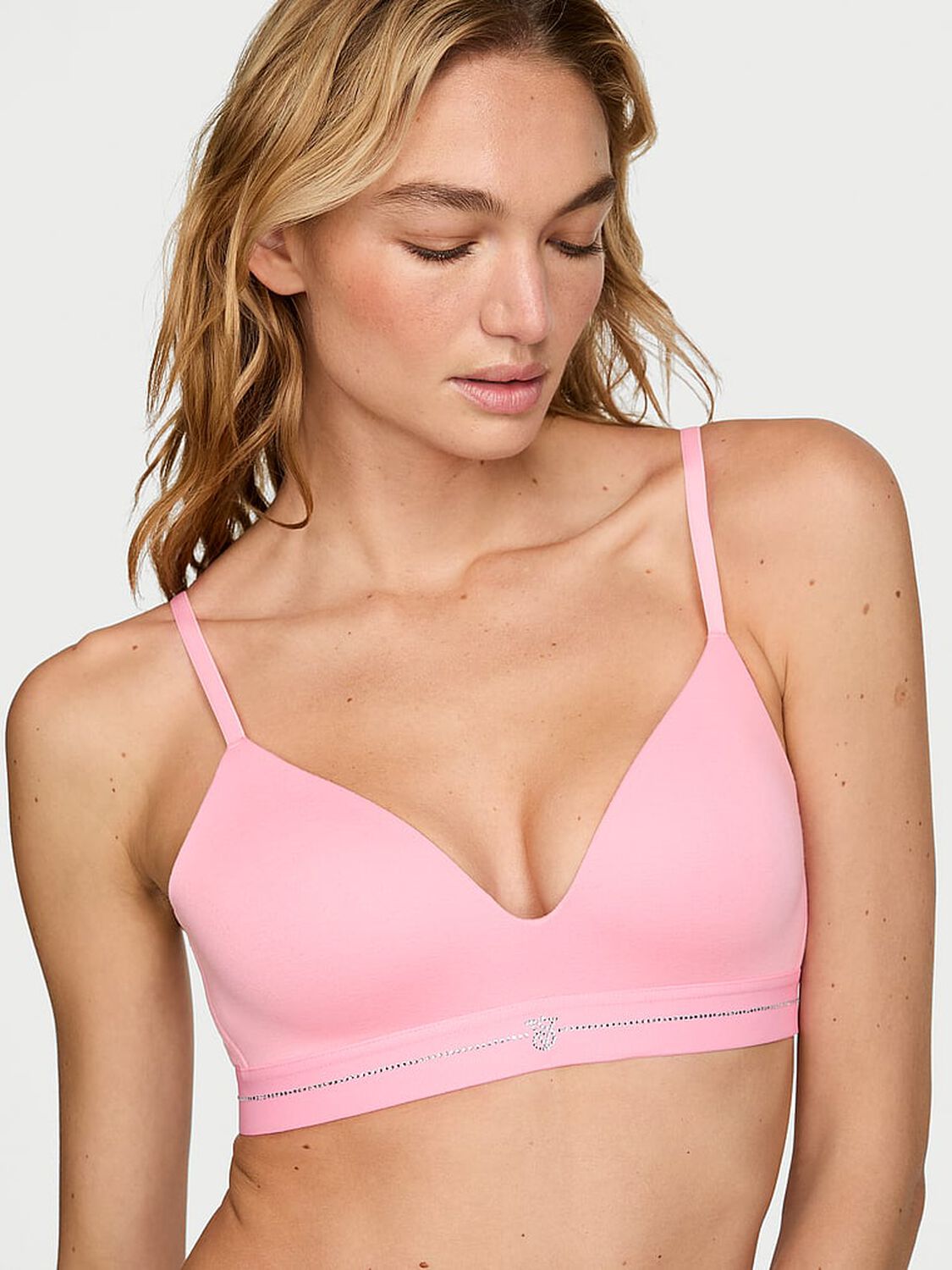 vs The T-Shirt Signature Shine Cotton Lightly Lined Wireless Bra Victoria Pink 1 of 4 