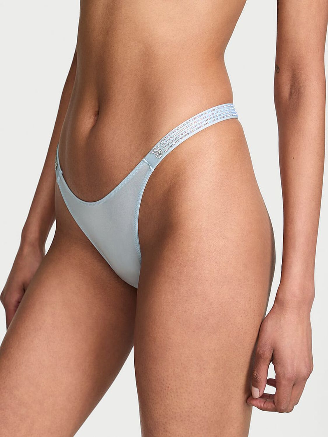 vs Very Sexy Ombr&eacute; Stripe Shine Strap Thong Panty Linen Blue 1 of 4 