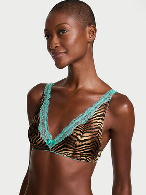 Tease Satin Lace-Trim Wireless Plunge Bra