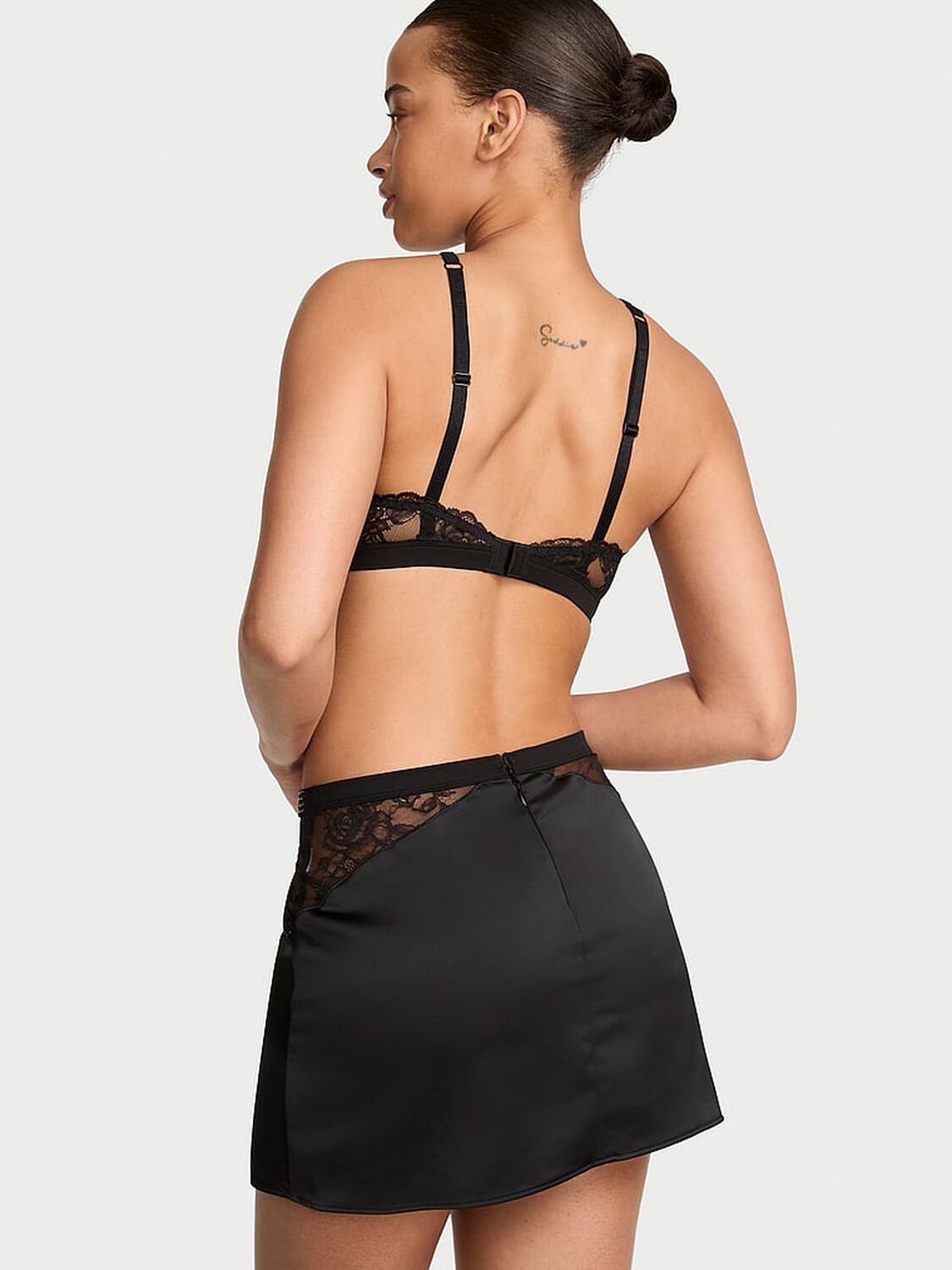 vs Very Sexy Shine Strap Lace Halter Bralette & Mini Skirt Set Black 2 of 4 