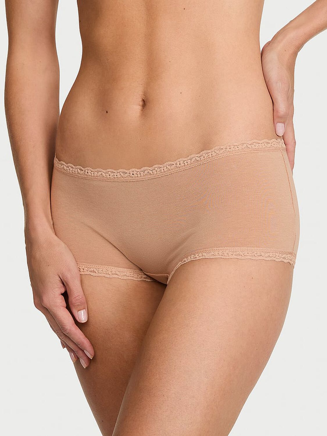 vs Lace Trim Cotton Lace-Trim Boyshort Panty 1 of 3 