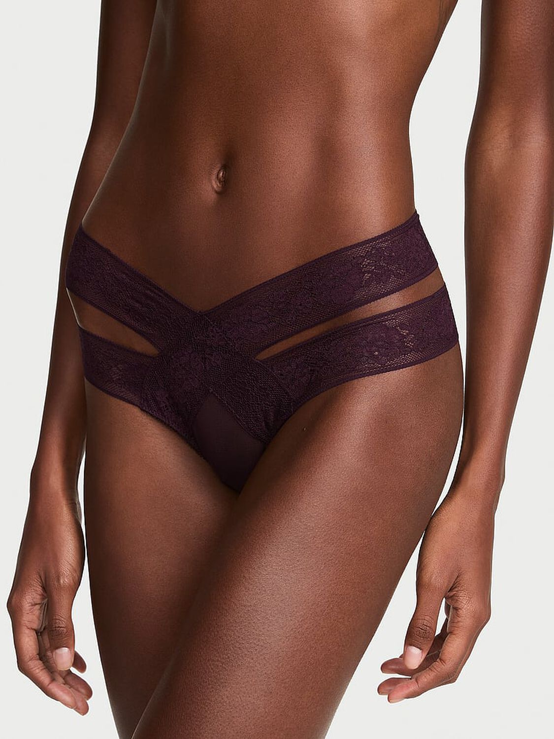 vs Very Sexy Rose Lace Strappy Cut-Out Cheeky Panty Winter Wine 1 of 3 