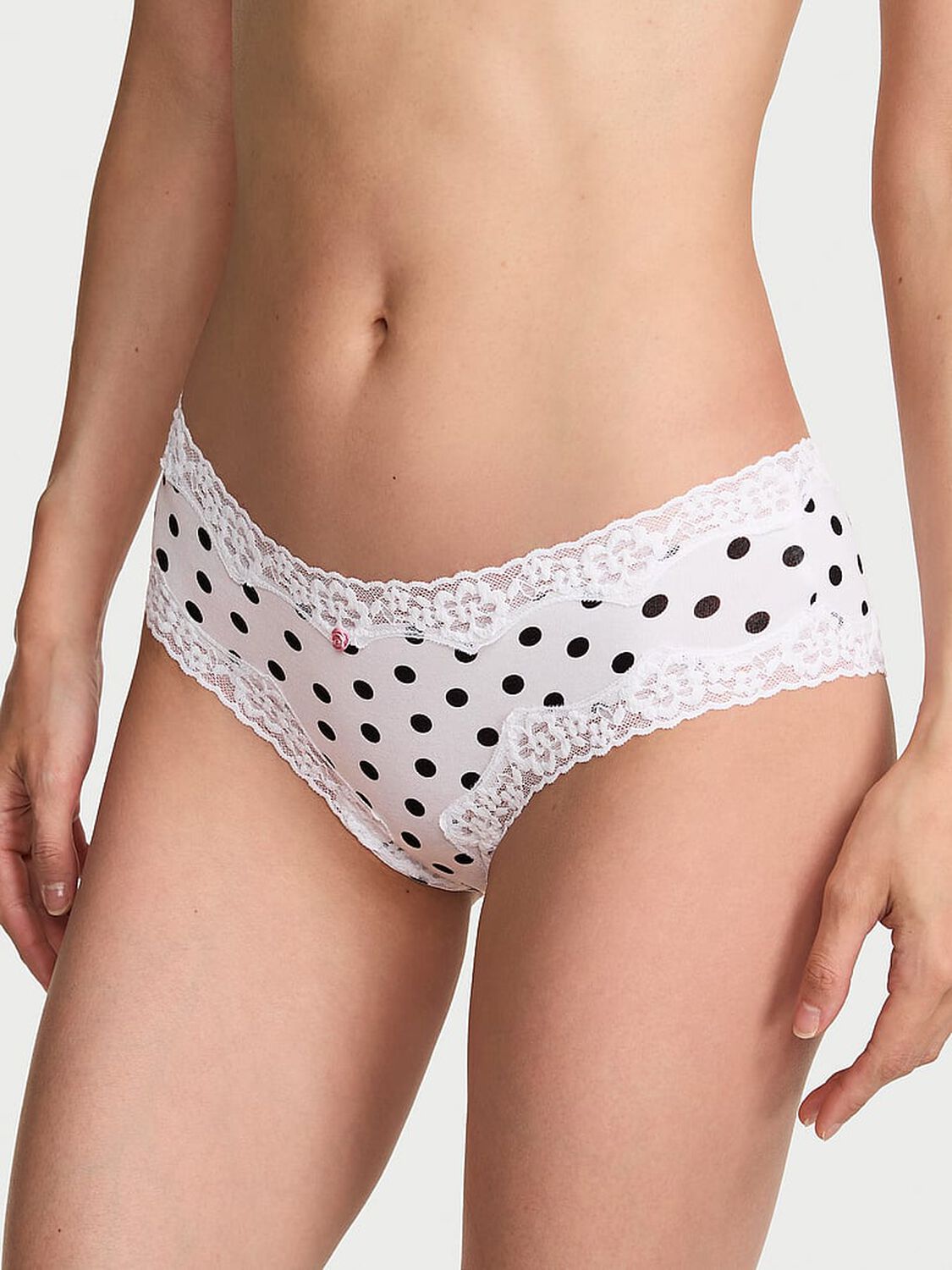 vs Lace Trim Cotton Lace-Waist Cheeky Panty Vs White Dot 1 of 4 