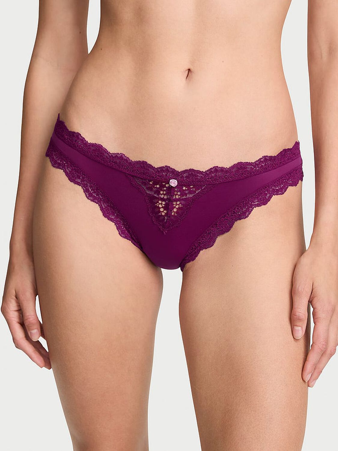 vs Dream Angels Lace-Trim Bikini Panty Rhubarb 1 of 3 
