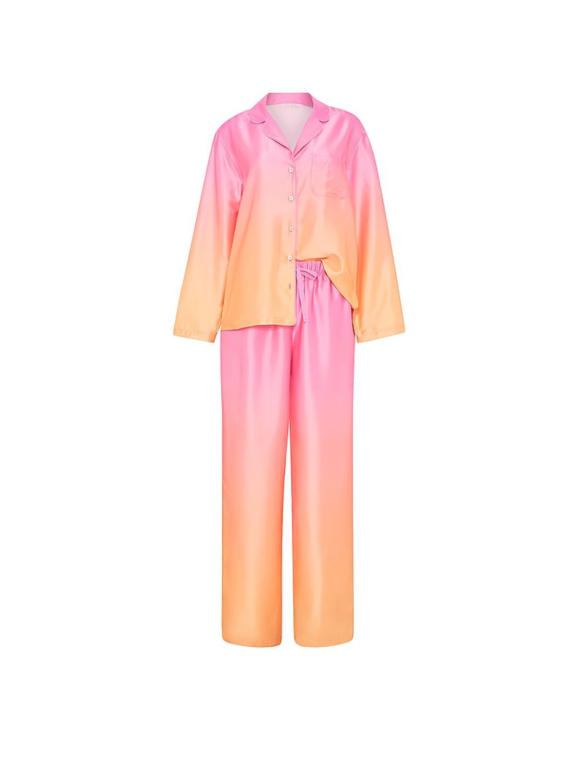 vs Victoria's Secret Signature Satin Long Pajama Set Pink/Orange Ombre 3 of 3 
