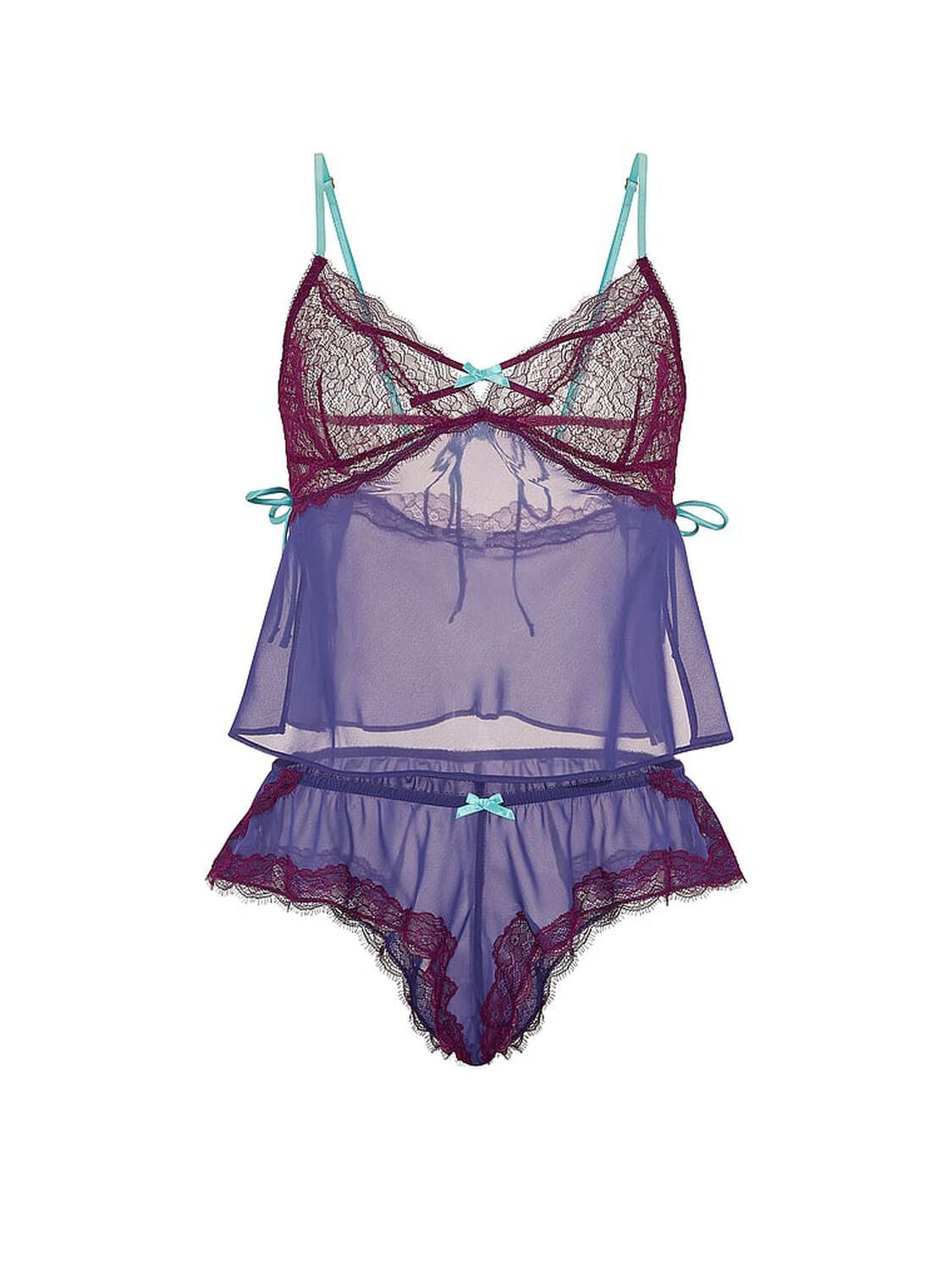 vs Victoria's Secret Tease Chiffon Lace-Trim Cami Set Irresistible Indigo 3 of 3 