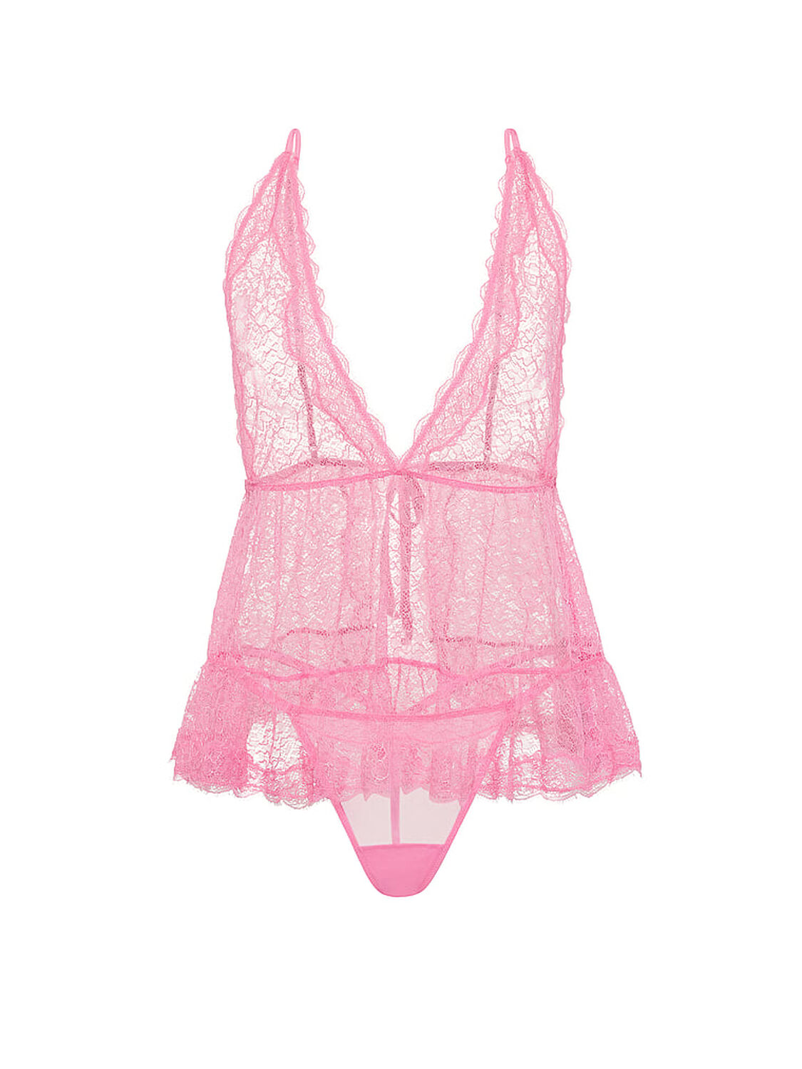 vs Victoria's Secret Tease Lace Plunge Babydoll Set Sexy Little Pink 3 of 3 