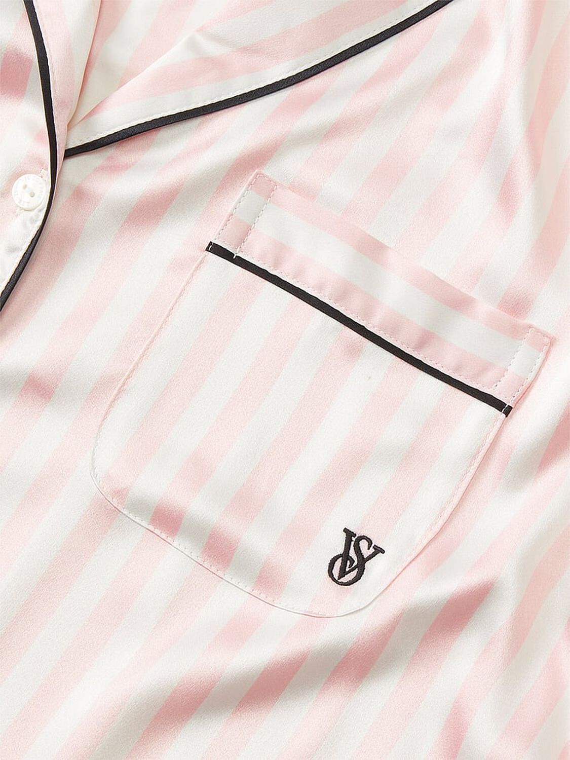 vs Victoria's Secret Glazed Satin Long Pajama Set Pink Iconic Stripes 5 of 5 