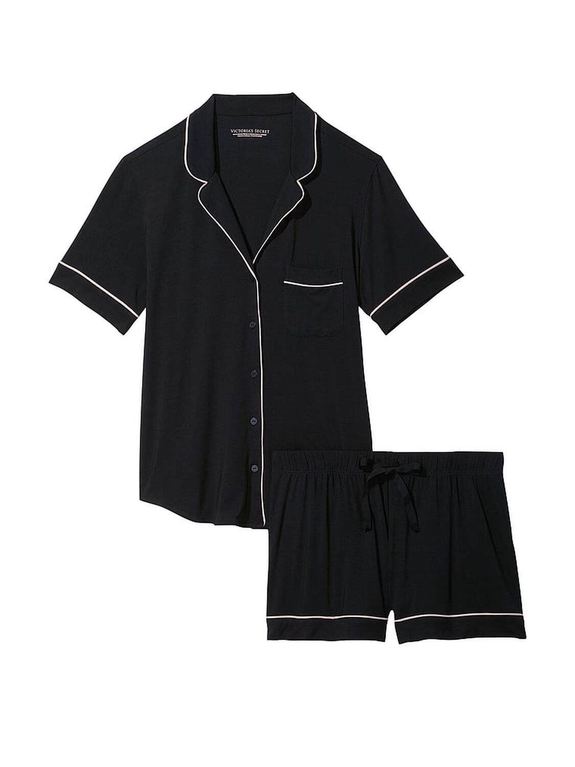 vs Victoria's Secret Modal Short Pajama Set Black W Angel Pink Piping 3 of 5 