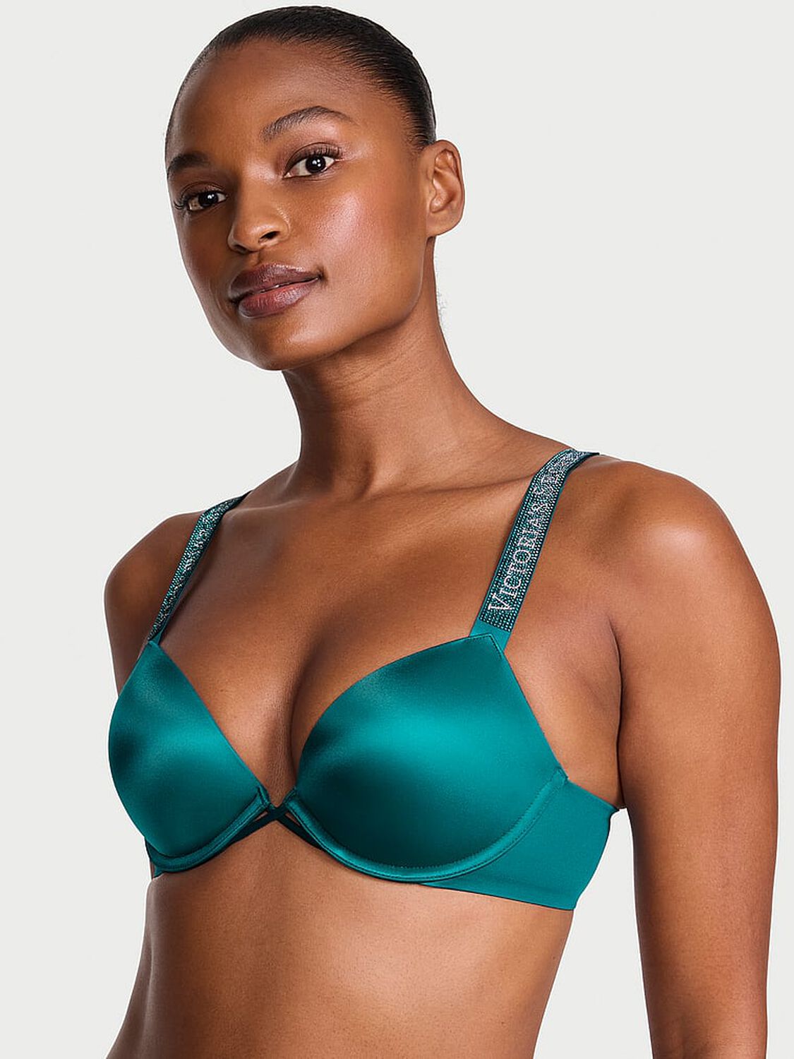 vs Very Sexy Logo Shine Strap Push-Up Bra True Teal 1 of 2 
