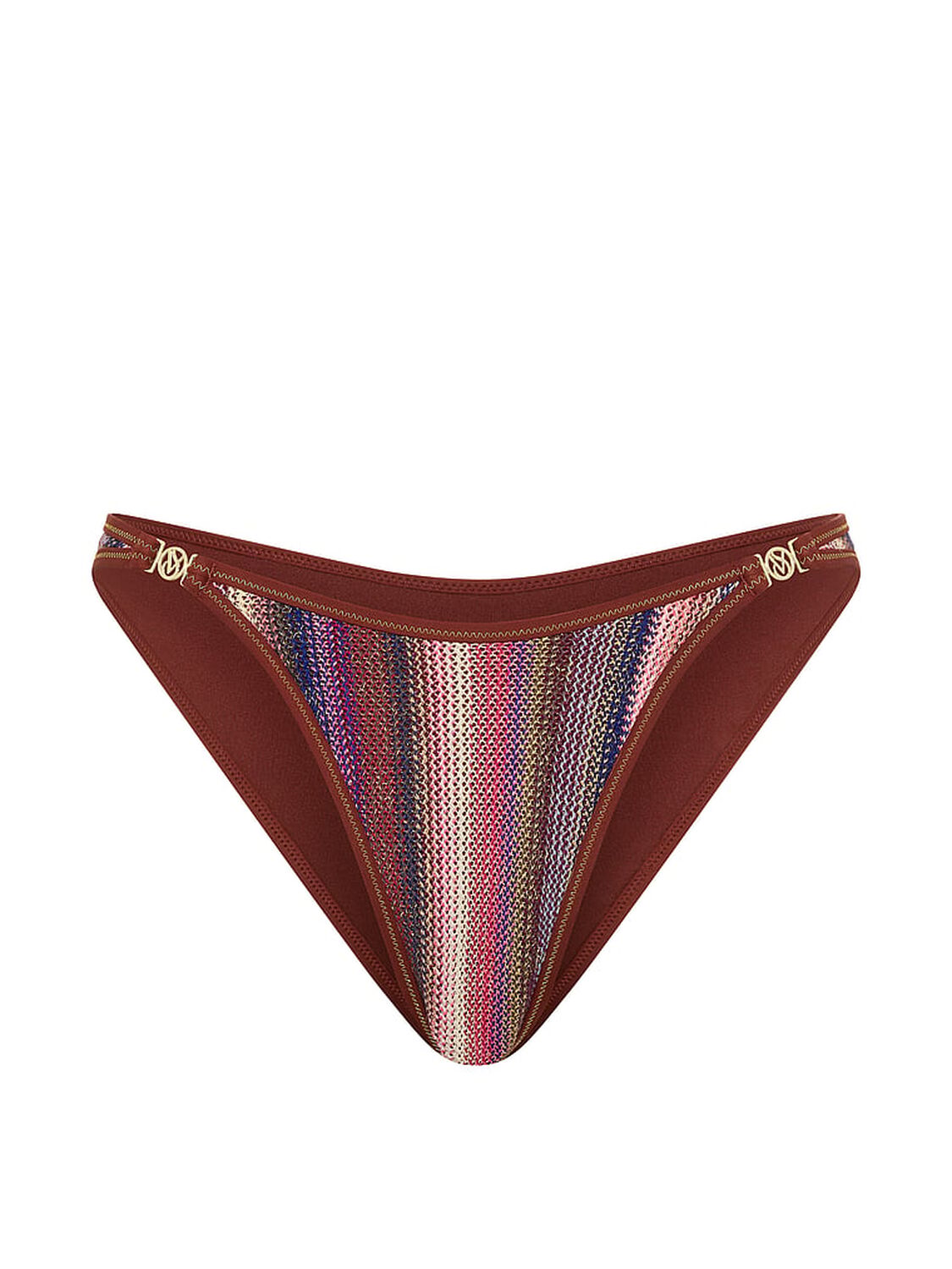 vs Victoria's Secret Swim Shimmer Stripe Knit Brazilian Bikini Bottom Dark Chili Shimmer Stripes 3 of 3 