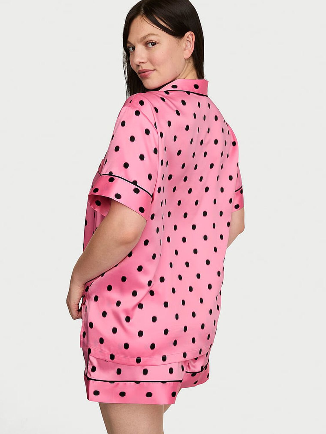 vs Victoria's Secret Signature Satin Short Pajama Set Pink Dot 2 of 3 