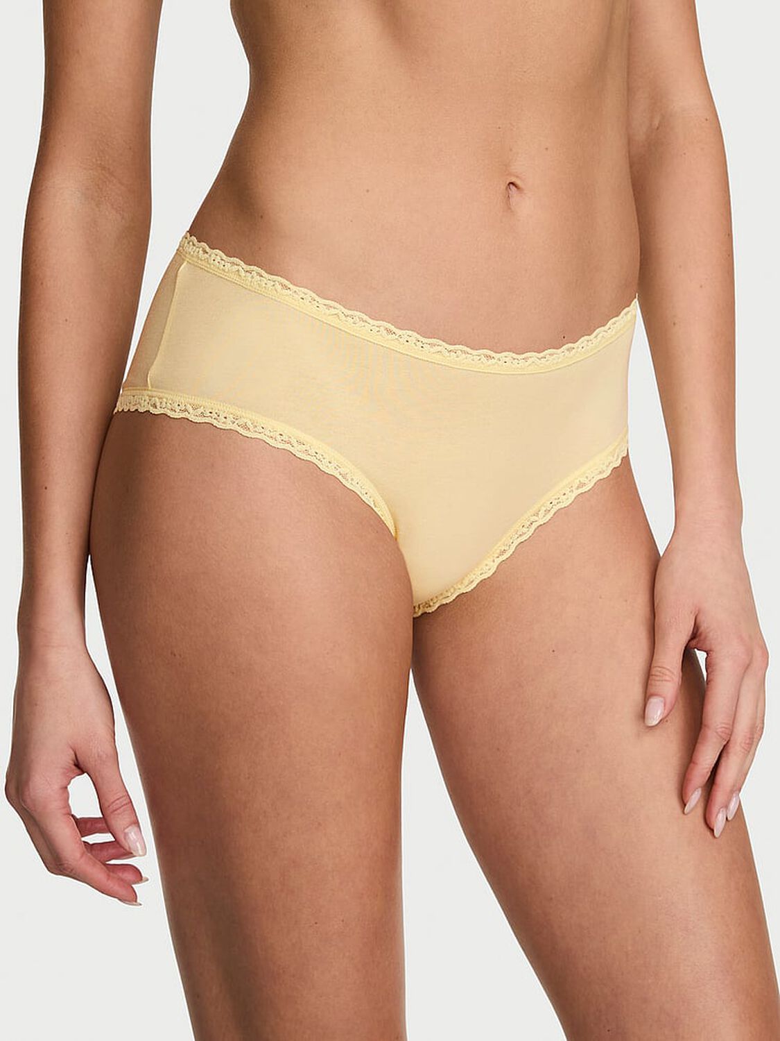 vs Lace Trim Cotton Lace-Waist Cheeky Panty Sunny Honey 1 of 3 