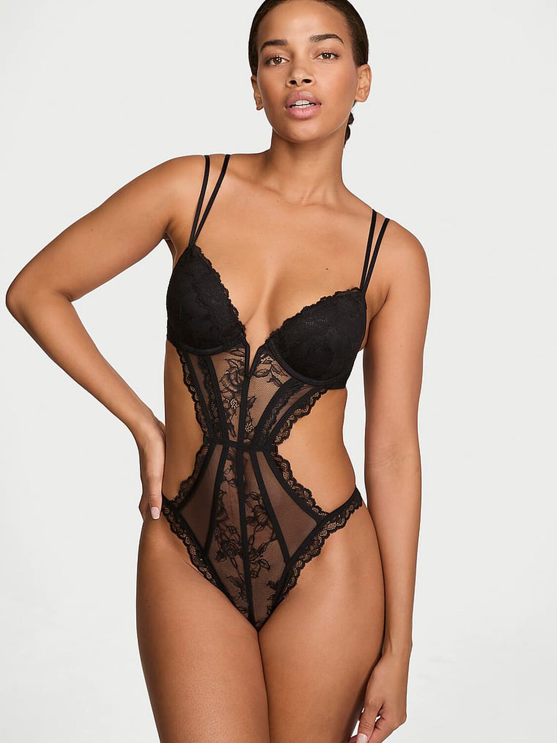 vs Very Sexy Push-Up Lace Teddy Black 1 of 2 
