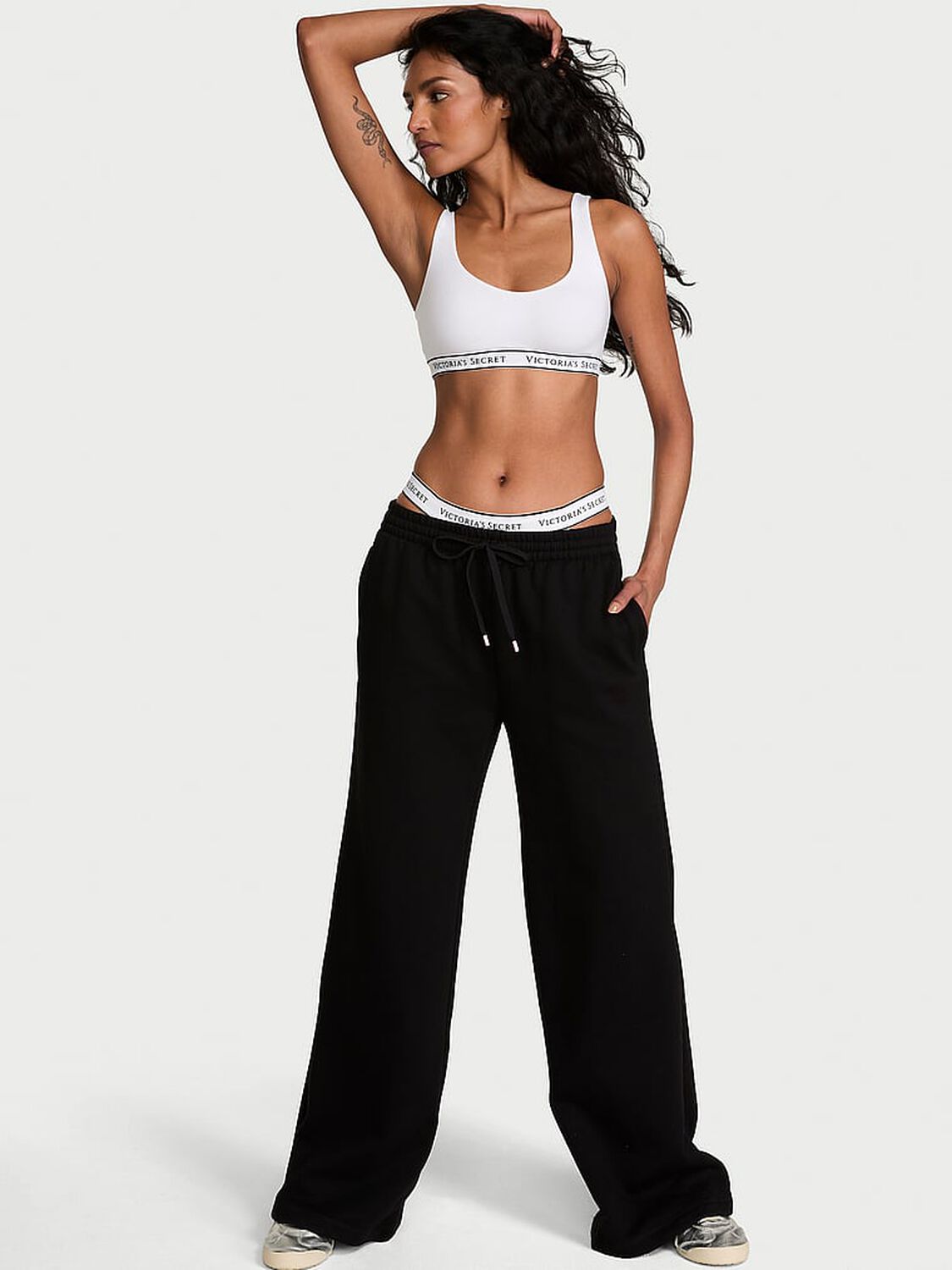 vs Angel Essentials Effortless Fleece Wide-Leg Sweatpant Pure Black 1 of 2 