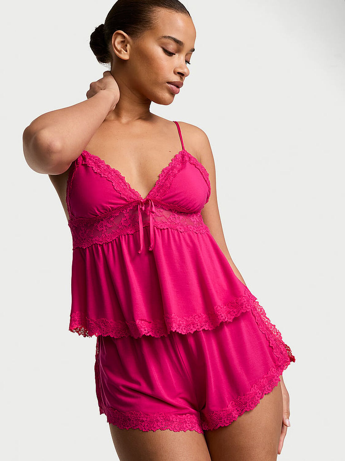 vs Victoria's Secret SoSoft&trade; Modal Lace-Trim Cami & Shorts Set Pop Pink 1 of 3 