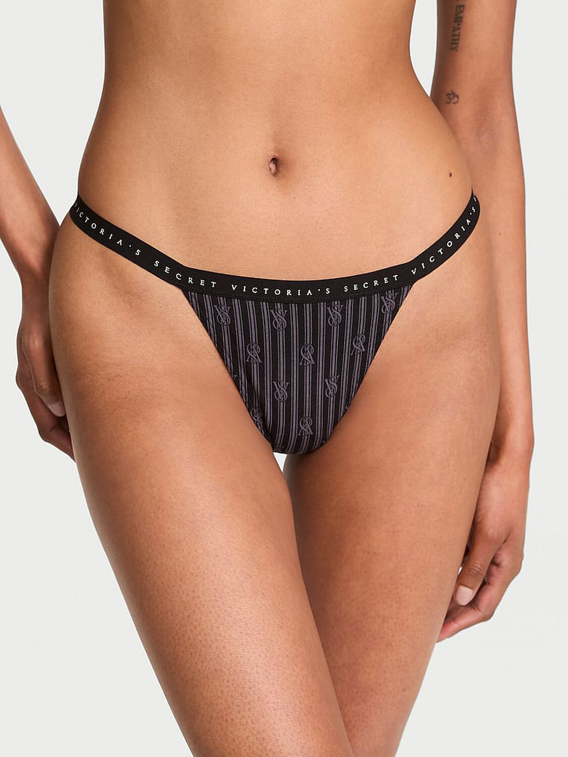 vs Victoria's Secret Stretch Cotton V-String Panty Black Stripe 1 of 6 