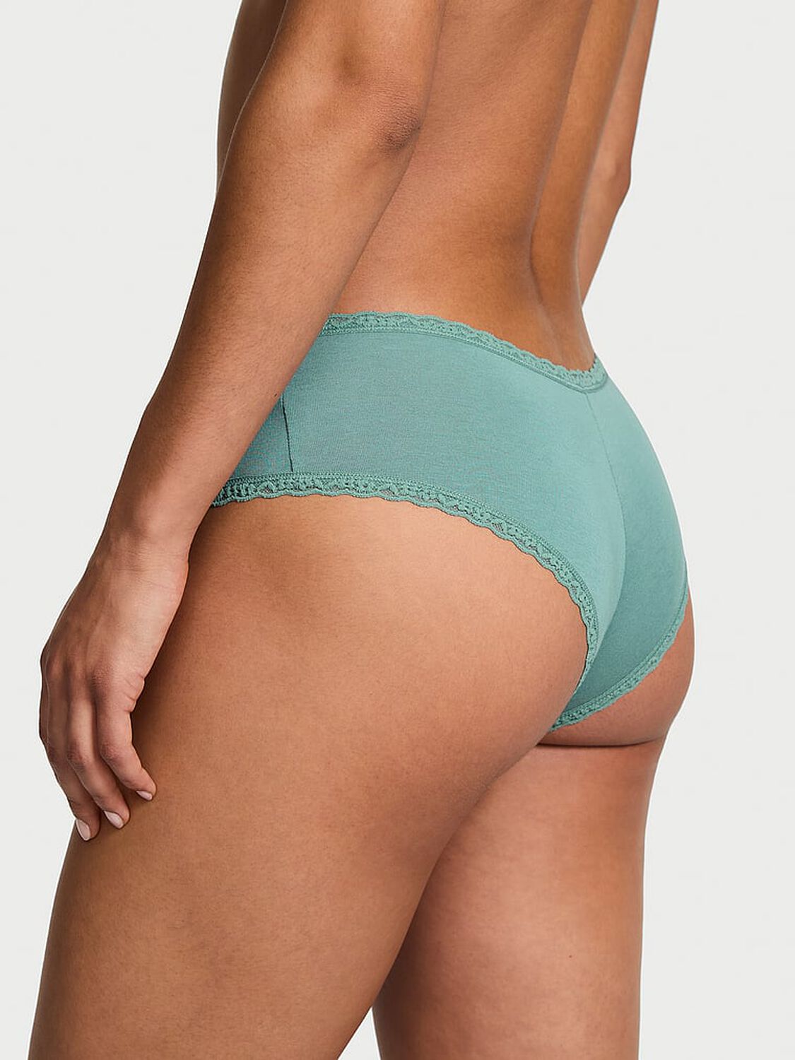 vs Lace Trim Cotton Lace-Waist Cheeky Panty Arctic Green 2 of 3 