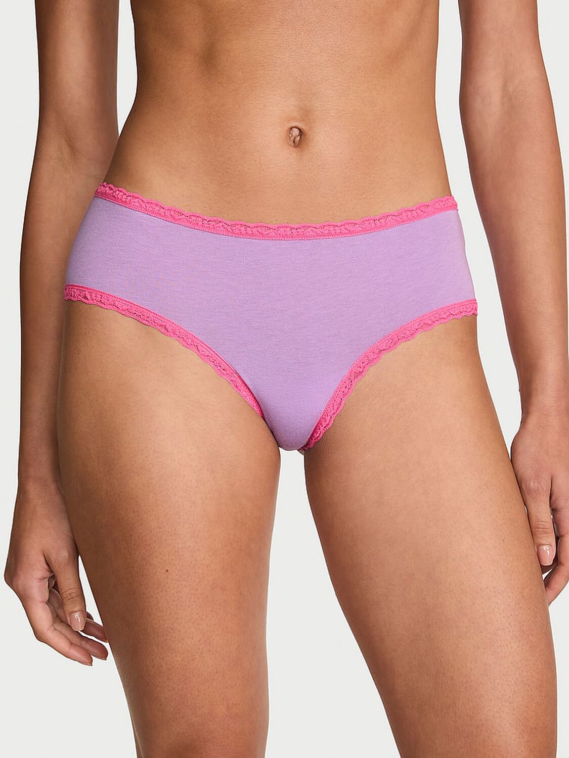 vs Lace Trim Cotton Lace-Waist Cheeky Panty Candy Violet 1 of 2 
