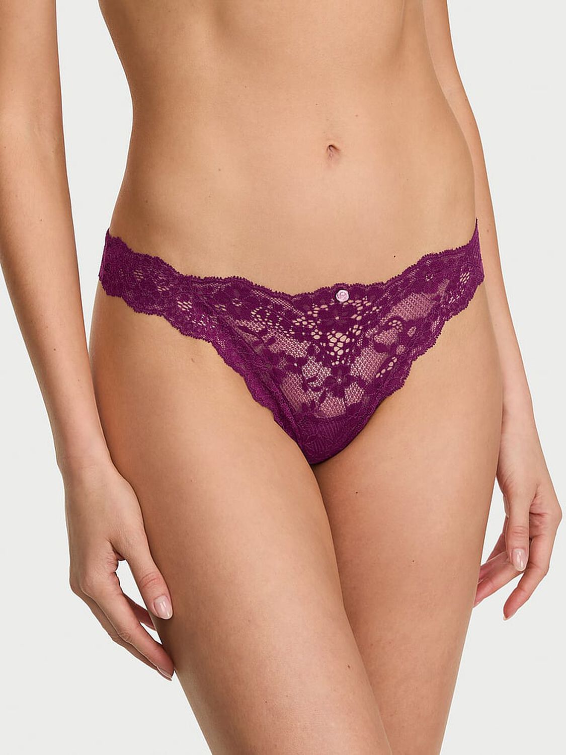 vs Dream Angels Lace Thong Panty Rhubarb 1 of 3 