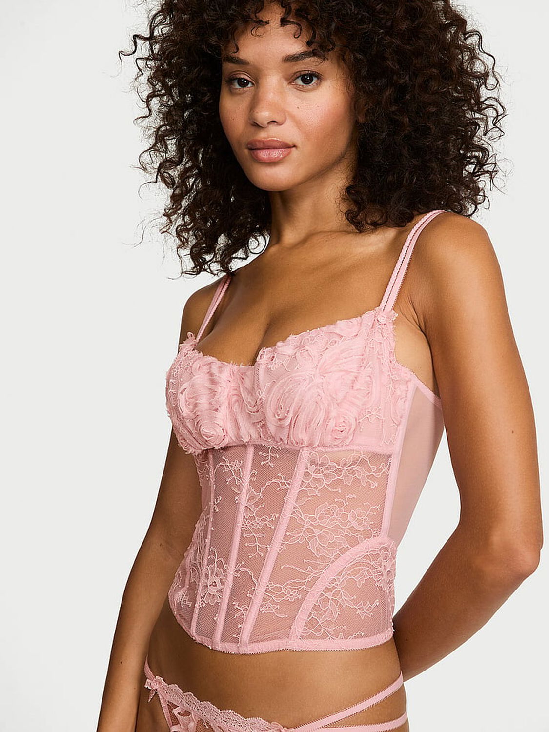 vs Dream Angels Wicked Rosette Reverie Embroidery Corset Top Chalk Rose 1 of 2 