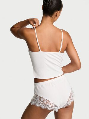 Pointelle Rib Lace-Trim Cami & Short Set
