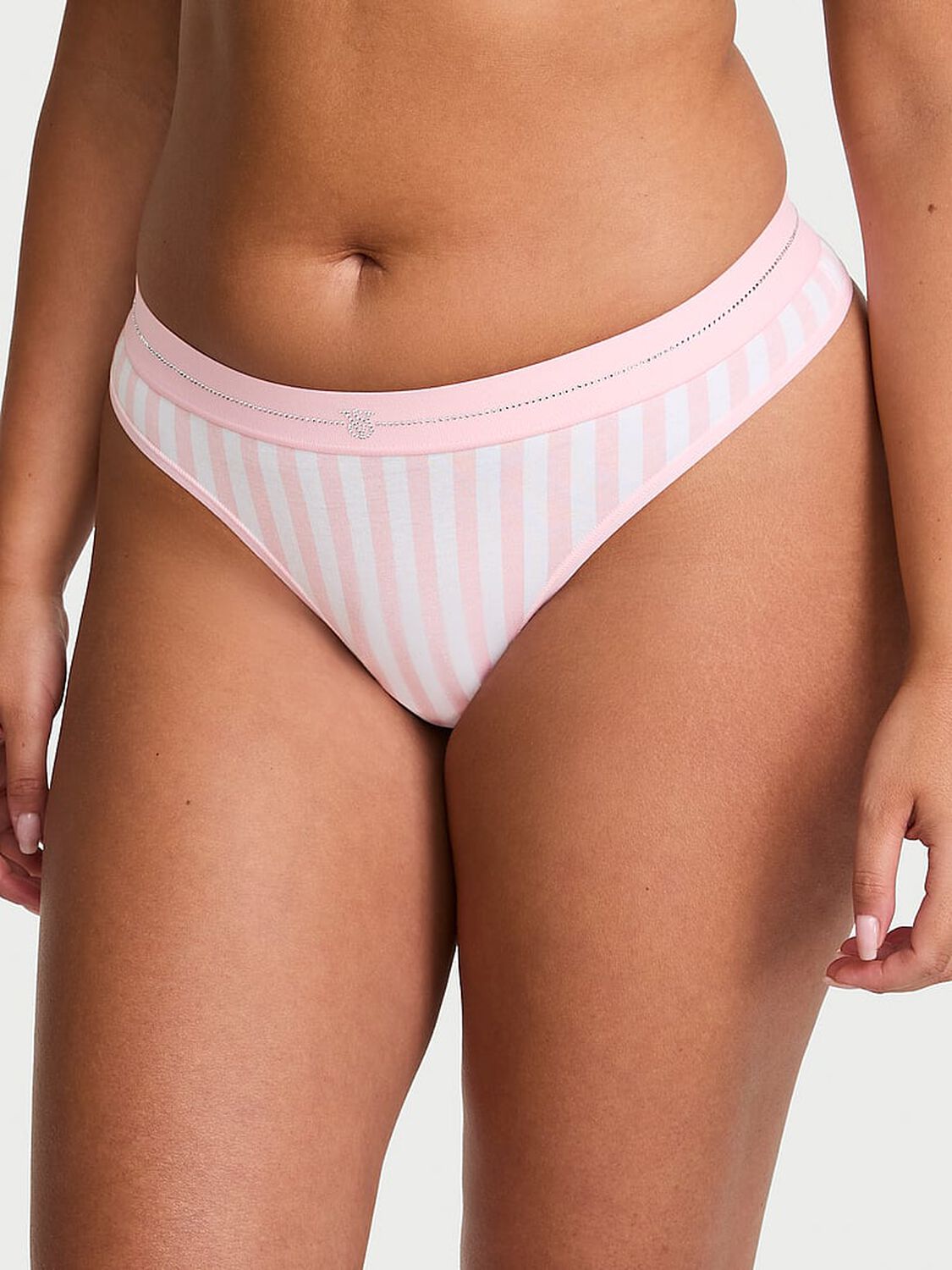 vs Cotton Shine Logo Cotton Thong Panty Iconic Stripe 1 of 3 