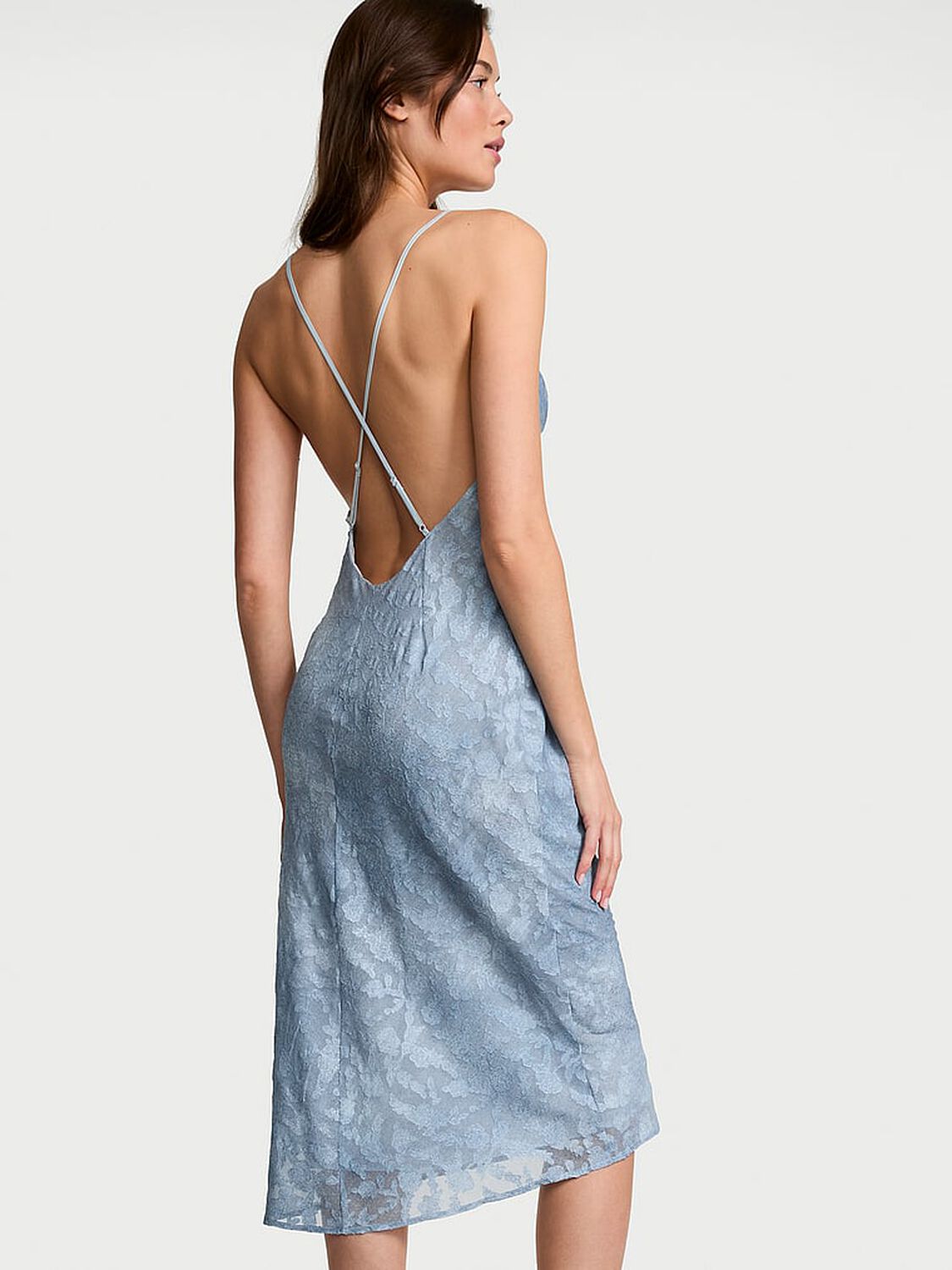 vs Very Sexy Denim Jacquard Shine Midi Slip Dress Denim Blue 2 of 3 