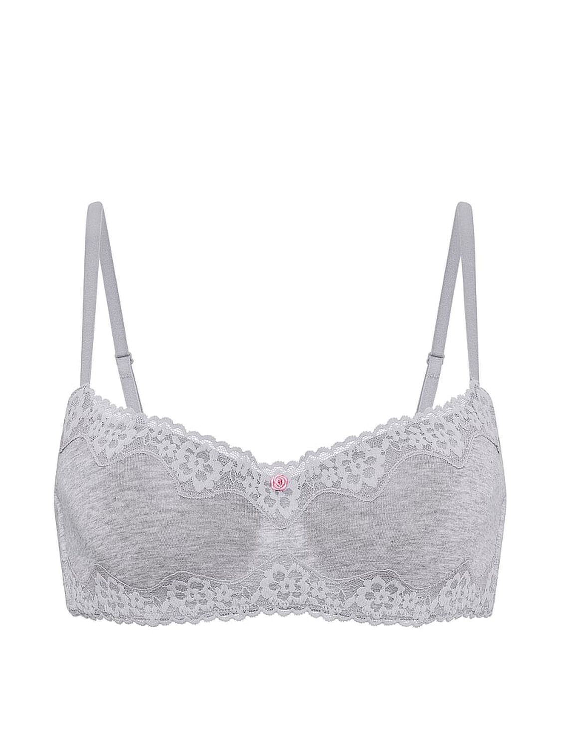 vs The T-Shirt Cotton Lace-Trim Lightly Lined Balconette Bra Medium Heather Grey 3 of 3 
