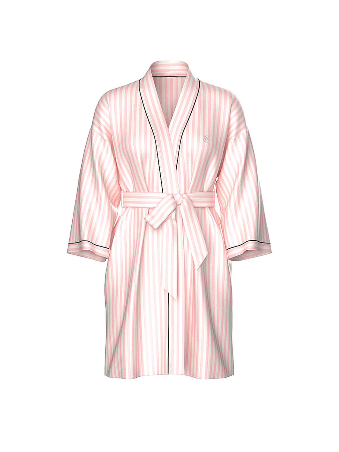 vs Victoria's Secret Signature Satin Short Piped Robe Iconic Stripe 3 of 3 