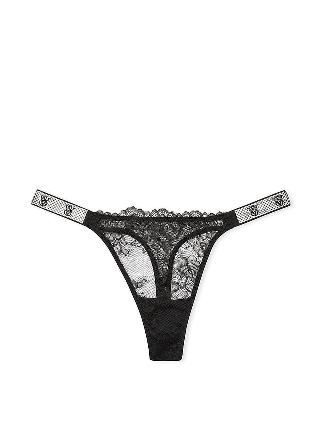 vs Very Sexy Shine Strap Lace Thong Panty Black 1 of 3 