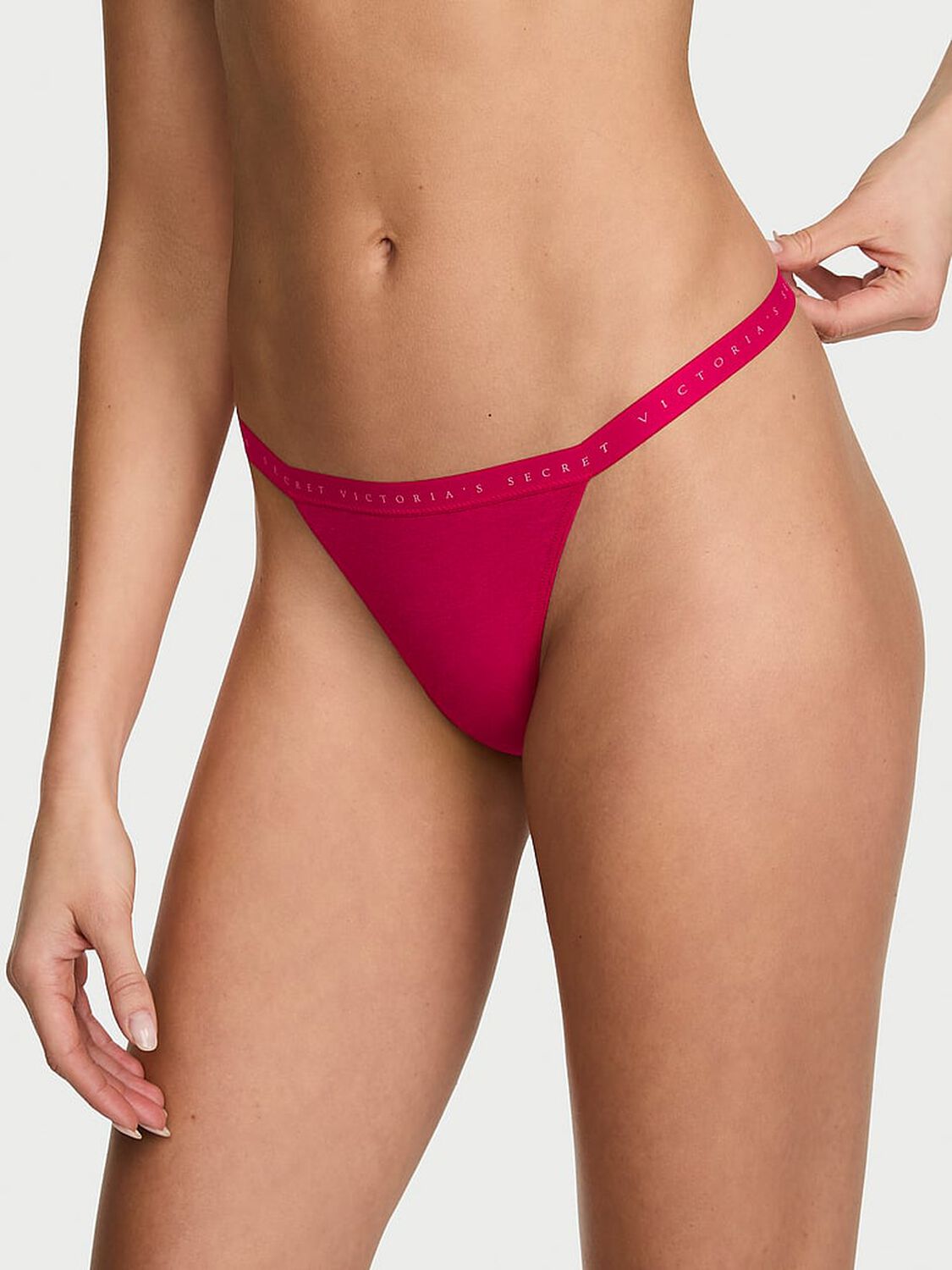 vs Victoria's Secret Stretch Cotton V-String Panty Vibrant Fuchsia 1 of 3 