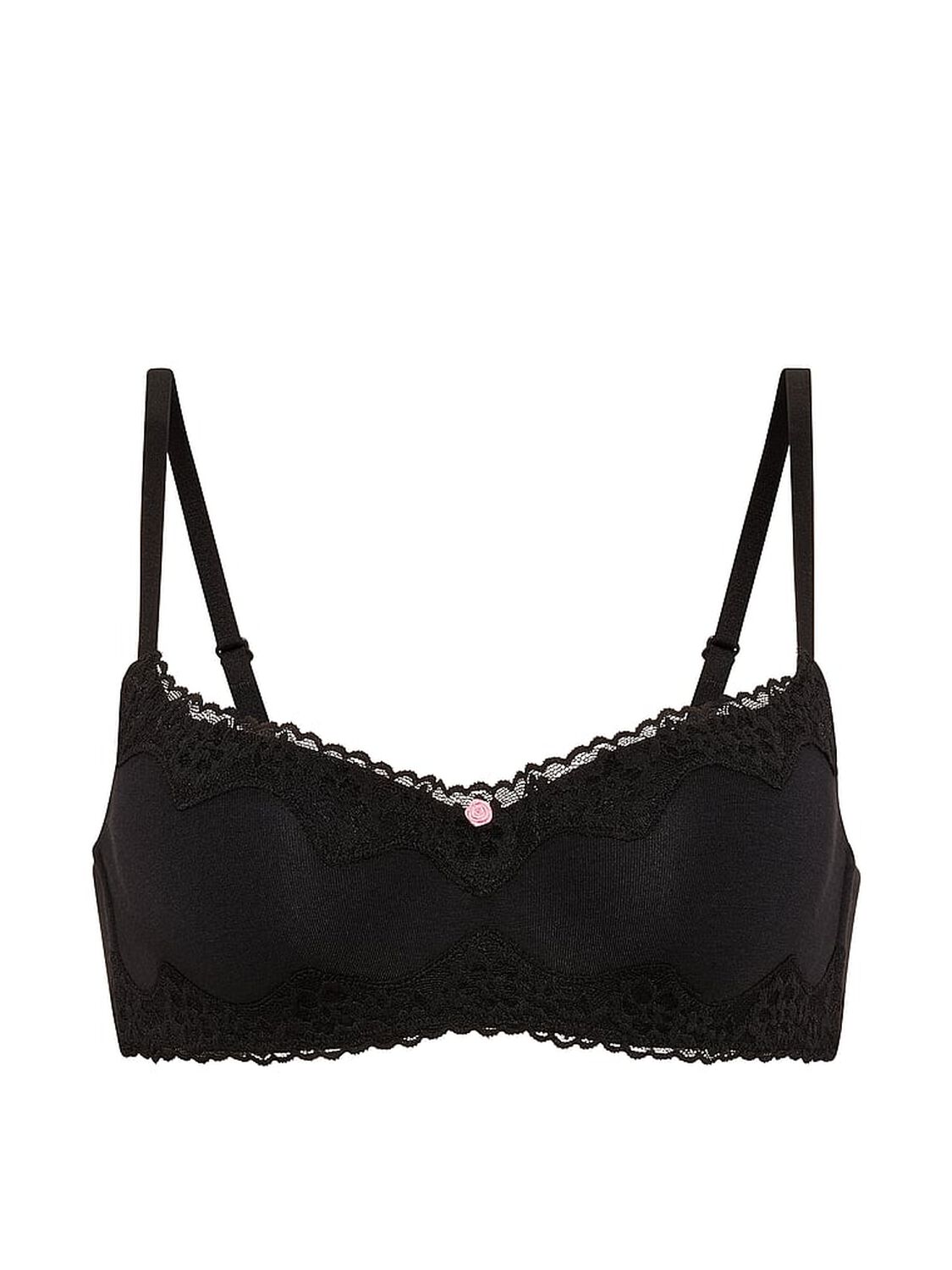 vs The T-Shirt Cotton Lace-Trim Lightly Lined Balconette Bra Black 3 of 3 