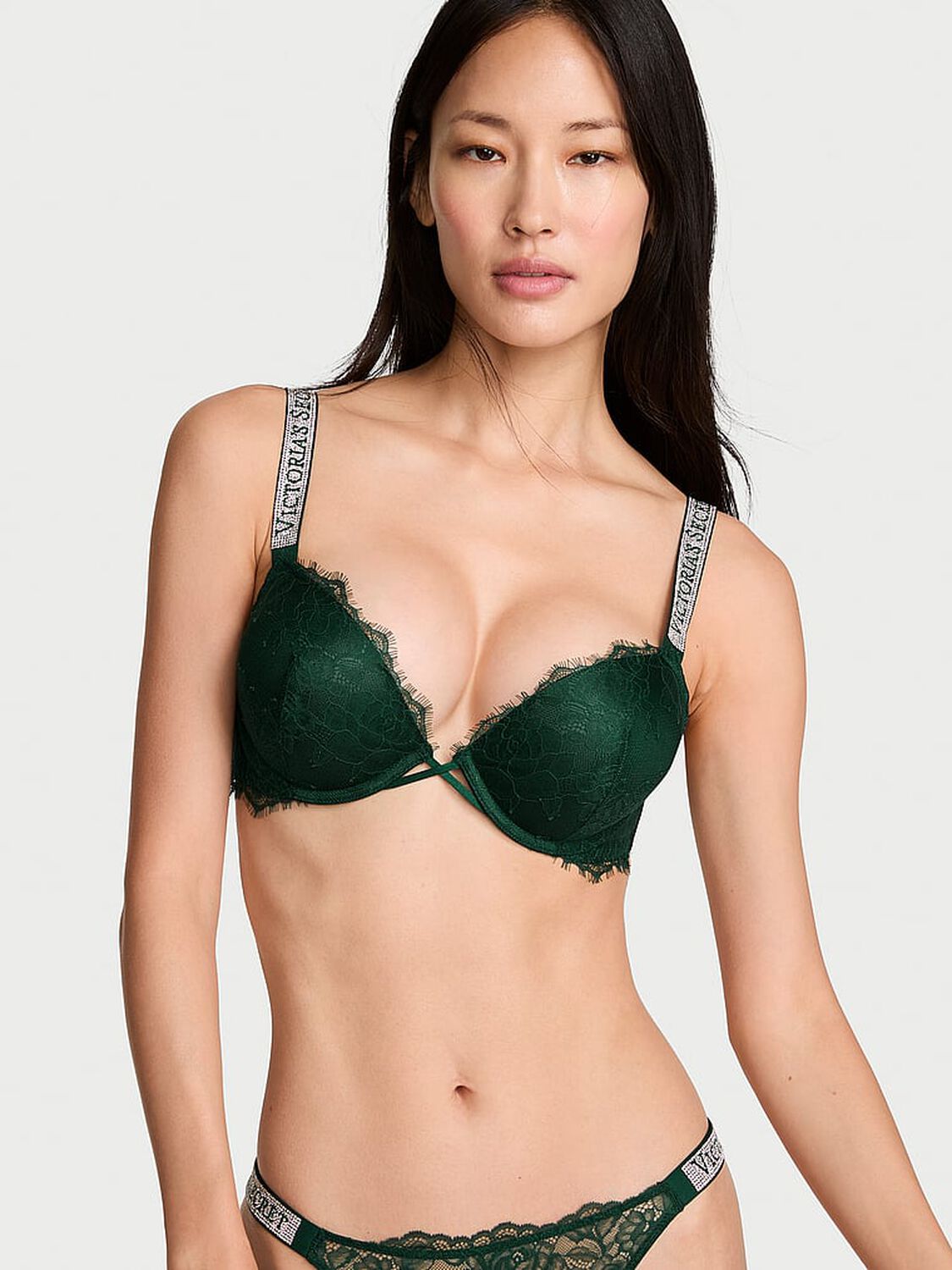 vs Very Sexy Bombshell Add-2-Cups Shine Strap Rose Lace Push-Up Bra 1 of 2 
