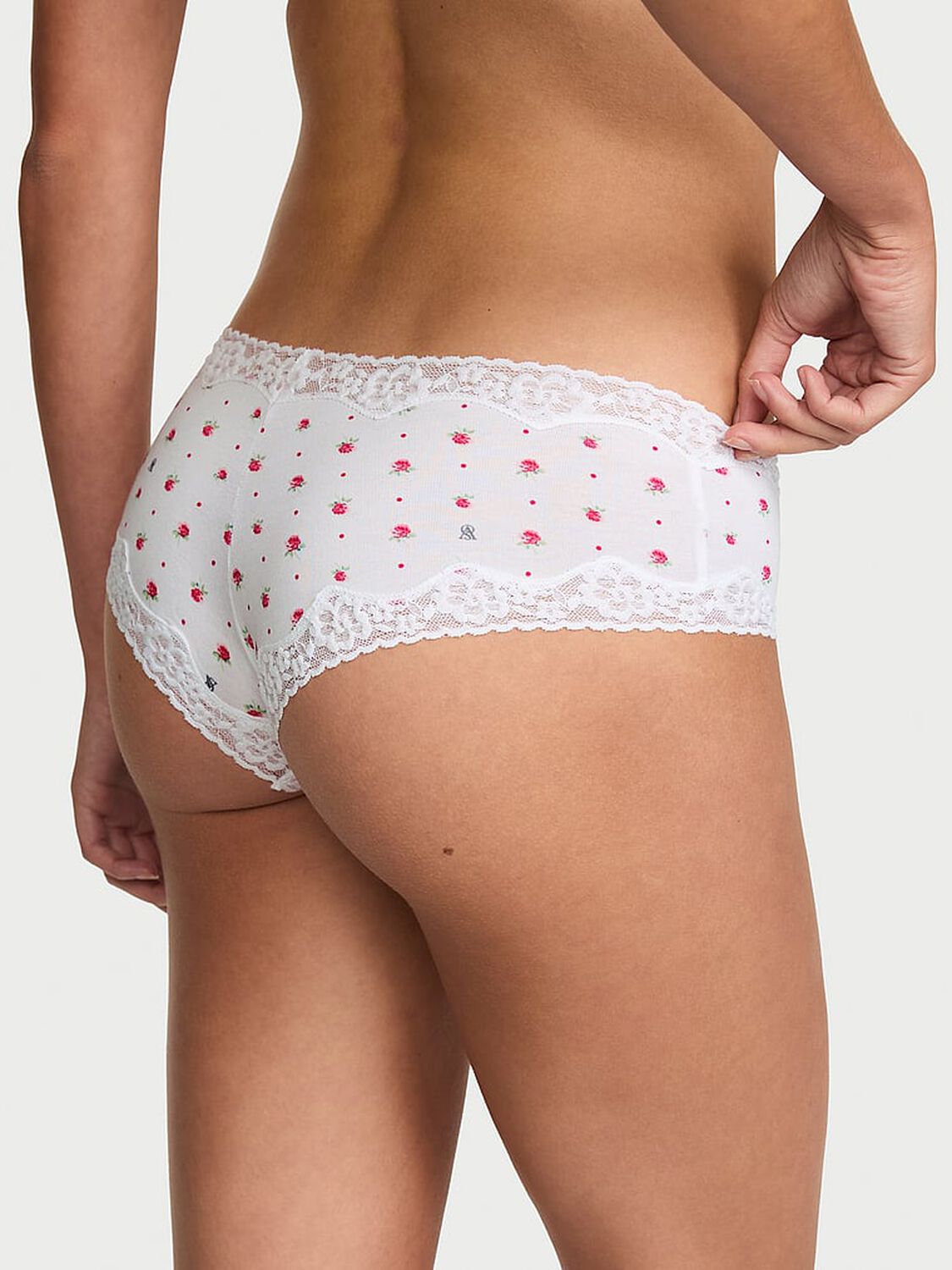 vs Lace Trim Cotton Lace-Waist Cheeky Panty Vs White Dot Floral 2 of 2 