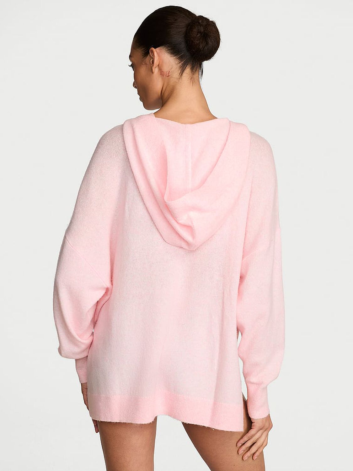 vs Victoria's Secret Luxe Knit V-Neck Hoodie Sweater Angel Pink 2 of 2 