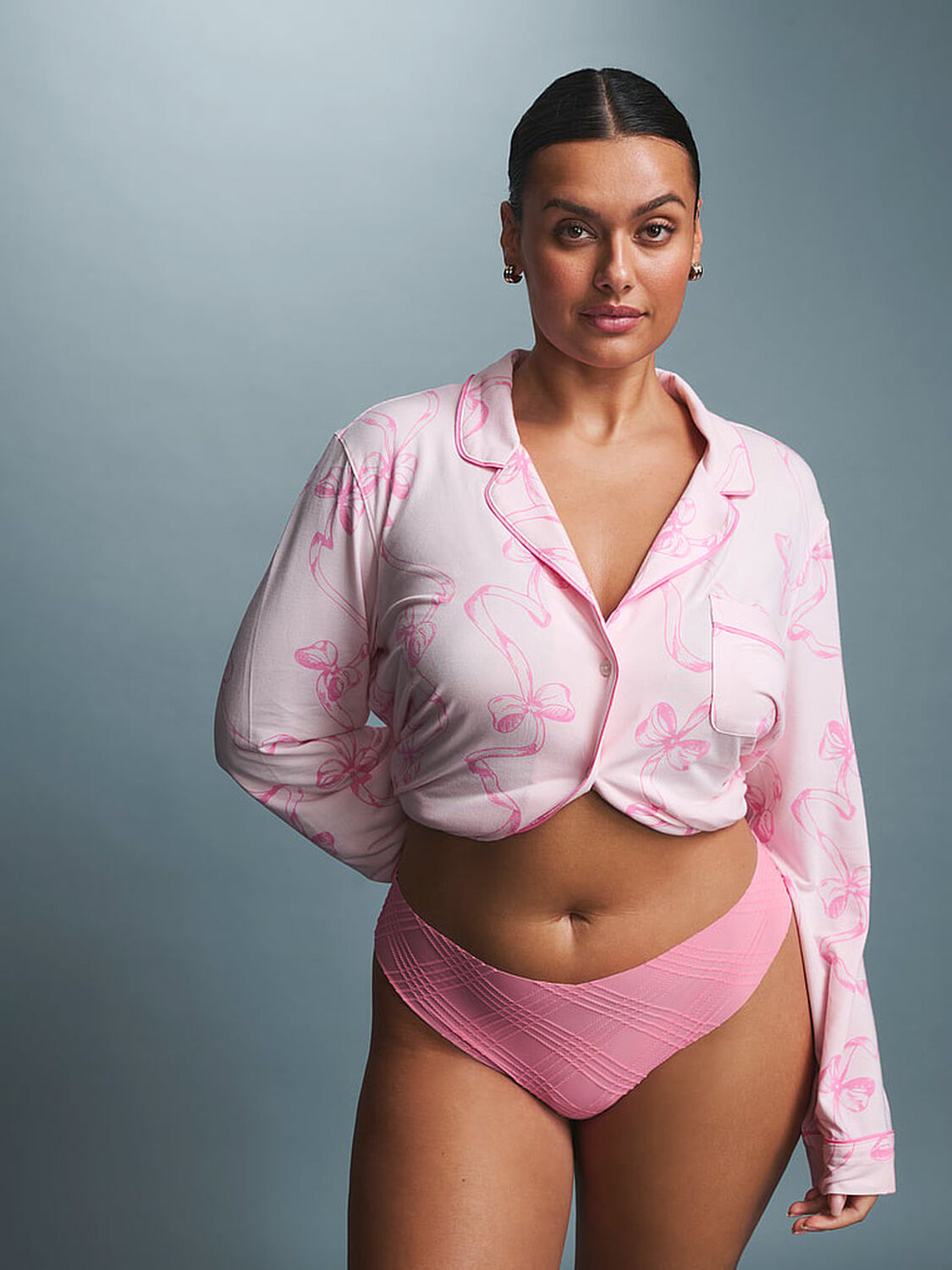 vs No-Show No-Show Plaid Mesh Thong Panty Pink Flock Plaid 4 of 4 