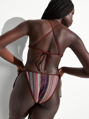 Shimmer Stripe Knit Side-Tie Cheeky Bikini Bottom