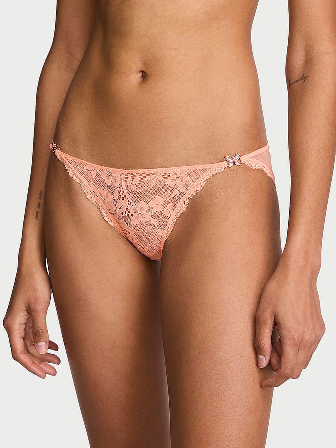 vs Dream Angels Twinkle Butterfly Lace & Mesh Bikini Panty Tropical Peach 1 of 3 