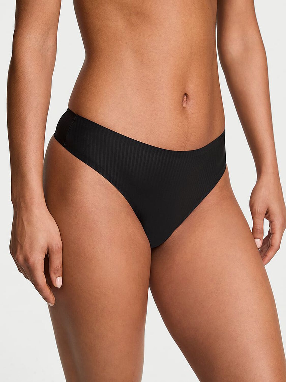 vs Body By Victoria Body by Victoria Flex Shadow Stripe Mid-Rise Thong Panty Black 1 of 2 
