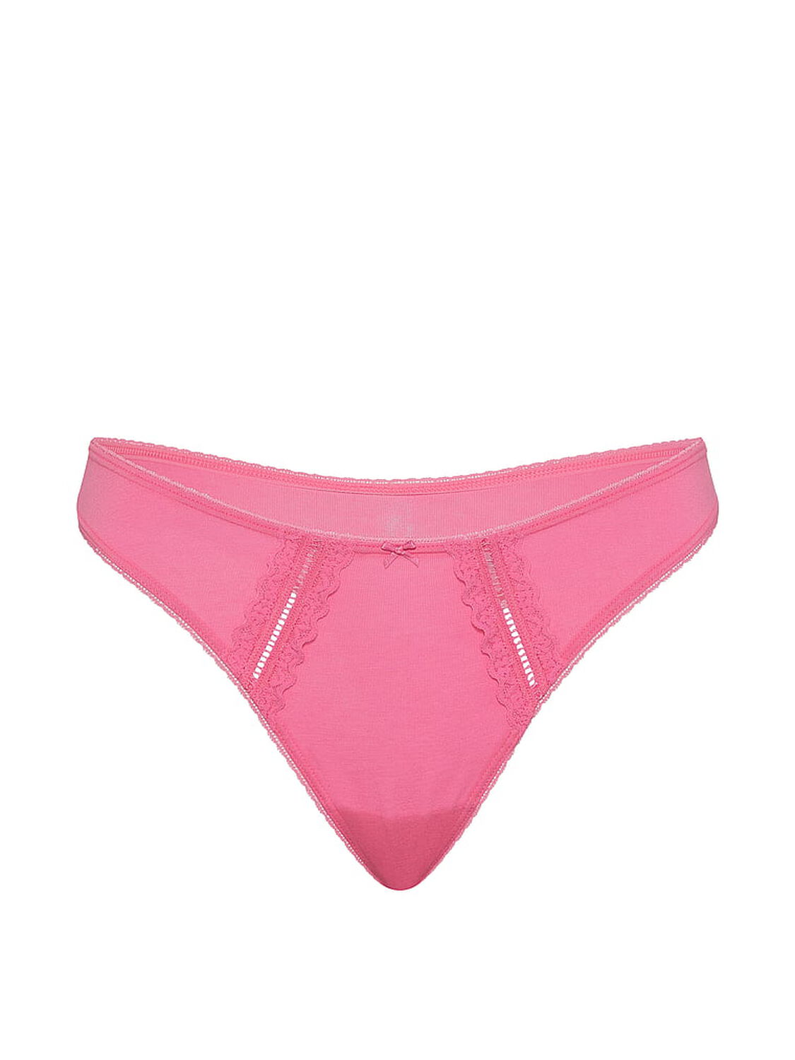 vs Victoria's Secret Cotton Lace-Trim High-Leg Scoop Thong Panty Sexy Little Pink 3 of 3 