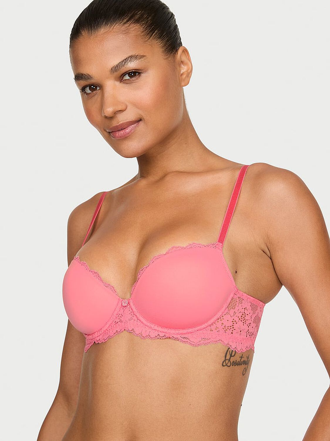 vs Dream Angels Smooth & Lace Lightly Lined Demi Bra Wild Salmon 1 of 3 