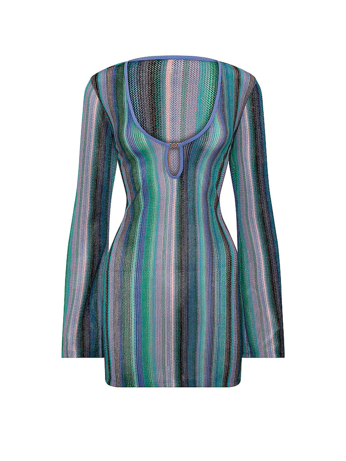 vs Victoria's Secret Swim Beachwear Shimmer Knit Long-Sleeve Mini Dress Periwinkle Shimmer Stripes 3 of 4 